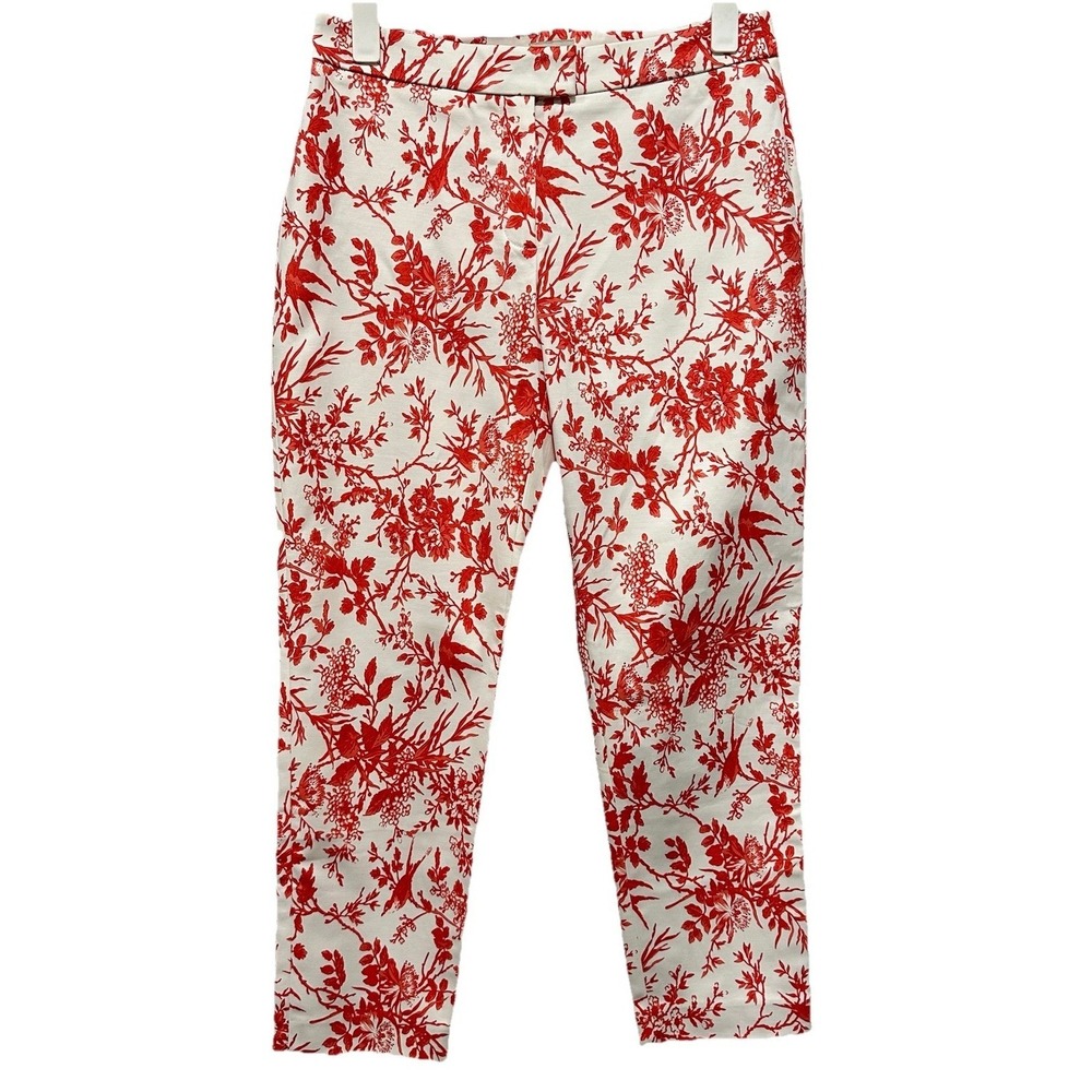 J. Peterman Pants Women's Size 6 White & Orange Floral Print Stretch Zip Up Boho